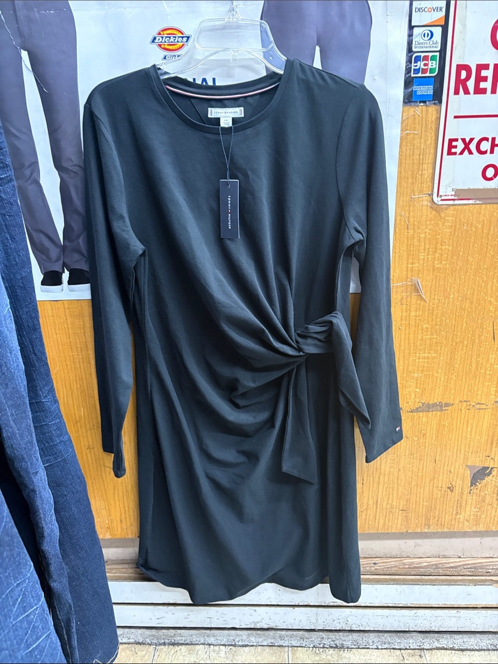 Tommy Hilfiger Black Twist-Waist Long Sleeve Dress